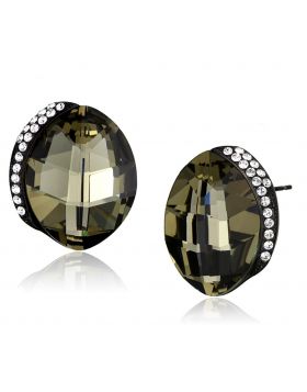 TK2377 - Stainless Steel IP Black(Ion Plating) Earrings Top Grade Crystal Black Diamond