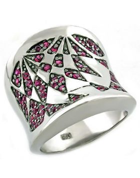 LOAS1009-5 - 925 Sterling Silver Rhodium Ring AAA Grade CZ Ruby