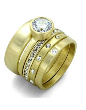 LO3645-11 - Brass Gold & Brush Ring AAA Grade CZ Clear