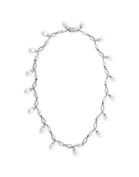 7X420-16 - 925 Sterling Silver Rhodium Necklace Synthetic White