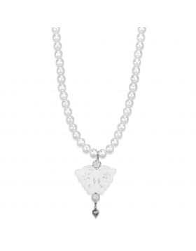 LO3821-36 - White Metal Antique Silver Necklace Synthetic White