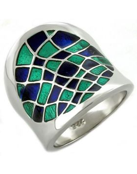 LOAS1021-5 - 925 Sterling Silver Rhodium Ring Epoxy Multi Color