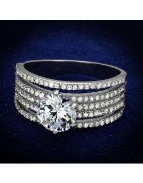 TS473-5 - 925 Sterling Silver Rhodium Ring AAA Grade CZ Clear
