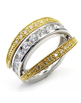 Ring 925 Sterling Silver Reverse Two-Tone AAA Grade CZ Clear