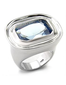 Ring 925 Sterling Silver Rhodium Synthetic Sea Blue Spinel