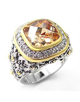 Ring 925 Sterling Silver Reverse Two-Tone AAA Grade CZ Champagne