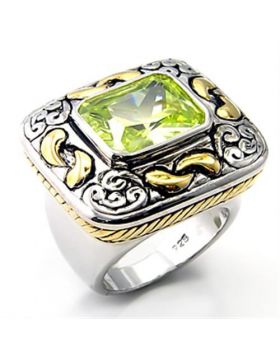 Ring 925 Sterling Silver Reverse Two-Tone AAA Grade CZ Apple Green color