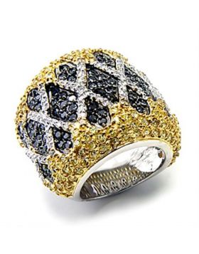 Ring 925 Sterling Silver Rhodium+Gold+ Ruthenium AAA Grade CZ Multi Color