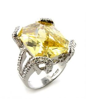Ring 925 Sterling Silver Rhodium AAA Grade CZ Citrine Yellow