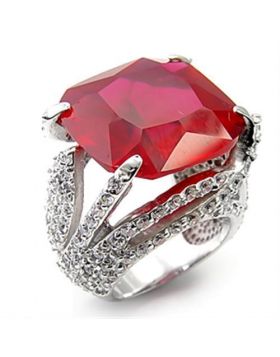 7X251-5 - 925 Sterling Silver Rhodium Ring Synthetic Ruby