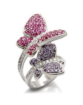LO1601-7 - Brass Rhodium Ring AAA Grade CZ Multi Color