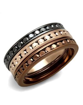 3W1208-5 - Brass IP Rose Gold & IP Light Black & IP Light coffee Ring Top Grade Crystal Multi Color