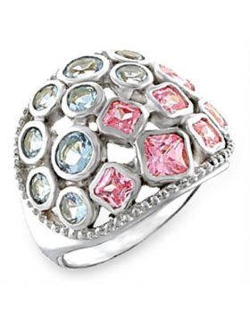 51014-8 - 925 Sterling Silver High-Polished Ring AAA Grade CZ Multi Color