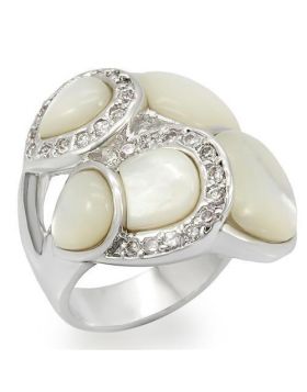 LO1044-6 - Brass Rhodium Ring Precious Stone White