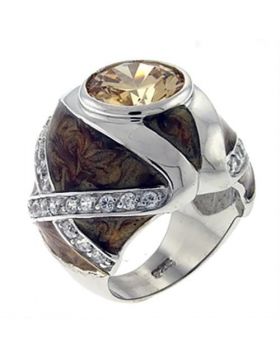 LOA526-5 - 925 Sterling Silver High-Polished Ring AAA Grade CZ Champagne