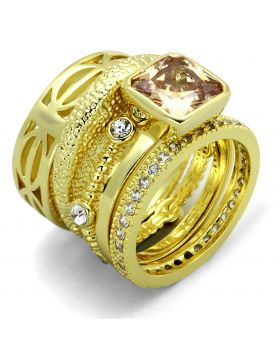 LO3647-6 - Brass Gold Ring AAA Grade CZ Champagne