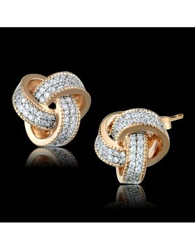 TS507 - 925 Sterling Silver Rose Gold + Rhodium Earrings AAA Grade CZ Clear