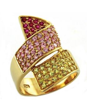 LOAS1041-10 - 925 Sterling Silver Gold Ring AAA Grade CZ Multi Color