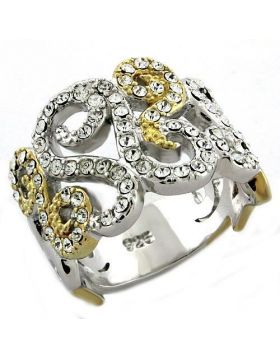 LOAS1019-5 - 925 Sterling Silver Gold+Rhodium Ring Top Grade Crystal Clear