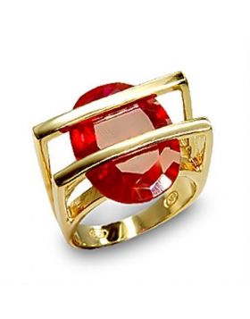 6X001-5 - 925 Sterling Silver Gold Ring Synthetic Ruby