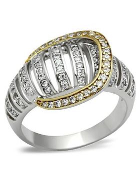 SS015-6 - 925 Sterling Silver Gold+Rhodium Ring AAA Grade CZ Clear