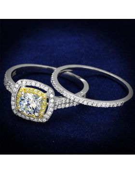 TS467-5 - 925 Sterling Silver Reverse Two-Tone Ring AAA Grade CZ Clear
