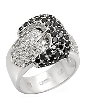 LOS415-5 - 925 Sterling Silver Rhodium Ring AAA Grade CZ Black Diamond
