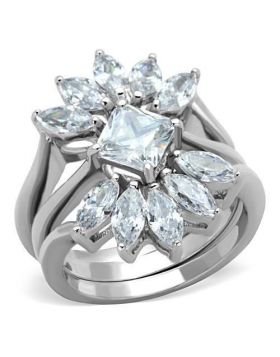 TK1756-5 - Stainless Steel High polished (no plating) Ring AAA Grade CZ Clear