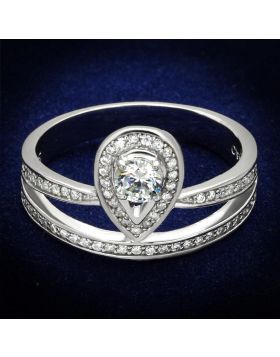 TS476-5 - 925 Sterling Silver Rhodium Ring AAA Grade CZ Clear