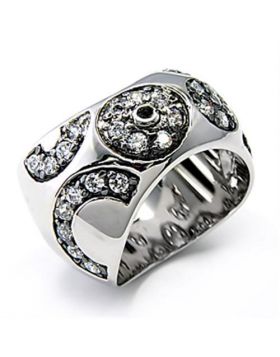 7X210-5 - 925 Sterling Silver Rhodium + Ruthenium Ring AAA Grade CZ Clear