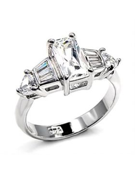 6X511-9 - 925 Sterling Silver Rhodium Ring AAA Grade CZ Clear