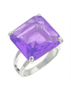 Ring 925 Sterling Silver High-Polished AAA Grade CZ Amethyst Square