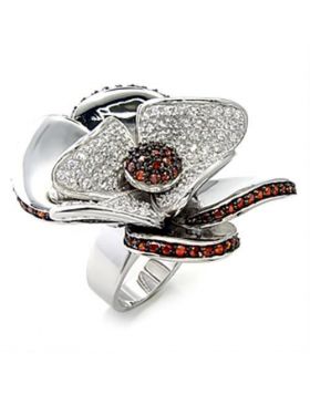 7X191-5 - 925 Sterling Silver Rhodium + Ruthenium Ring AAA Grade CZ Garnet