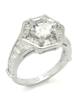 LOS266-9 - 925 Sterling Silver Rhodium Ring AAA Grade CZ Clear