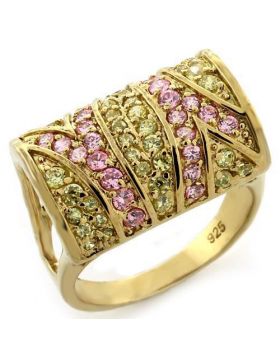 LOAS1139-5 - 925 Sterling Silver Gold Ring AAA Grade CZ Multi Color