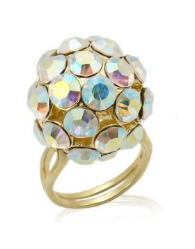 LOS189-6 - 925 Sterling Silver Gold Ring Top Grade Crystal White