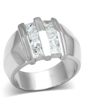 LOS623-7 - 925 Sterling Silver Silver Ring AAA Grade CZ Clear