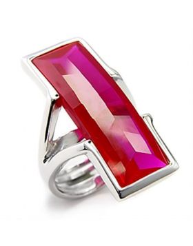 7X248-5 - 925 Sterling Silver Rhodium Ring Synthetic Ruby
