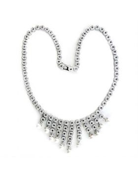 7X407-16 - Brass Rhodium Necklace Synthetic White