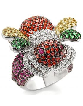 LO1329-6 - Brass Rhodium+Gold+ Ruthenium Ring Synthetic Ruby