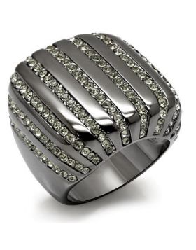 LO1618-5 - Brass TIN Cobalt Black Ring Top Grade Crystal Black Diamond