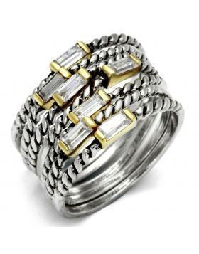 LOS558-8 - 925 Sterling Silver Reverse Two-Tone Ring AAA Grade CZ Clear
