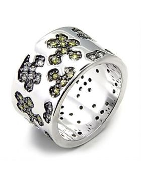 7X229-6 - 925 Sterling Silver Rhodium + Ruthenium Ring AAA Grade CZ Olivine color