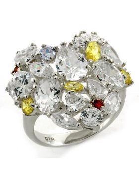 LOAS1129-5 - 925 Sterling Silver High-Polished Ring AAA Grade CZ Multi Color