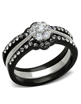 TK1345-5 - Stainless Steel Two-Tone IP Black Ring AAA Grade CZ Clear