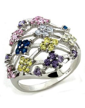 LOAS1195-5 - 925 Sterling Silver Rhodium Ring AAA Grade CZ Multi Color
