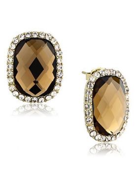 TK1457 - Stainless Steel IP Gold(Ion Plating) Earrings Synthetic Smoked Quartz