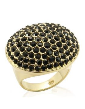 LOS207-6 - 925 Sterling Silver Gold Ring Top Grade Crystal Jet