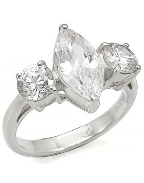 LOS474-8 - 925 Sterling Silver Silver Ring AAA Grade CZ Clear