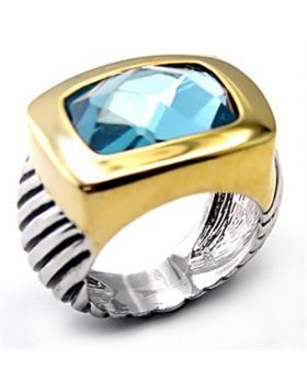 7X119-5 - Brass Reverse Two-Tone Ring Semi-Precious London Blue